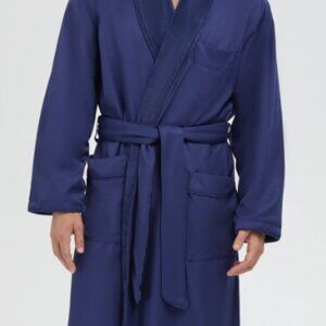 Microfiber Shawl Robe Lined in Plush - navy unisex